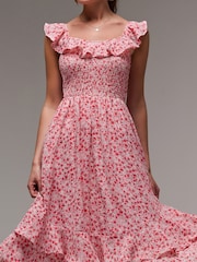 Jolie Moi Red Ruffle Shirred Woven Midi Dress - Image 3 of 6