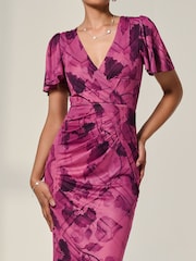 Jolie Moi Purple Mesh Short Sleeve Midi Dress - Image 3 of 6
