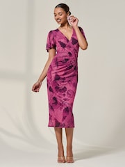Jolie Moi Purple Mesh Short Sleeve Midi Dress - Image 4 of 6