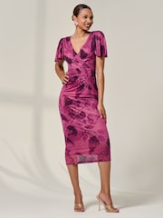 Jolie Moi Purple Mesh Short Sleeve Midi Dress - Image 5 of 6