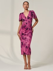 Jolie Moi Purple Mesh Short Sleeve Midi Dress - Image 6 of 6