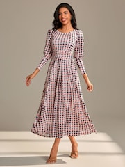 Jolie Moi Pink Long Puff Sleeved Jersey Midaxi Dress - Image 1 of 6