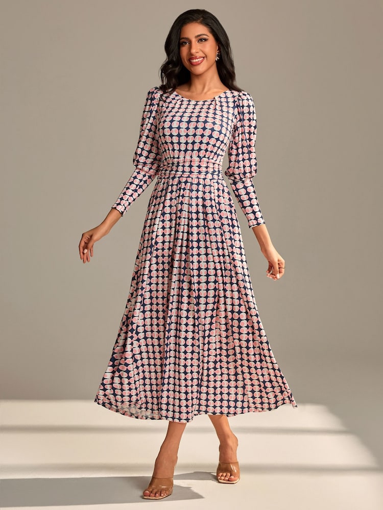 Jolie Moi Pink Long Puff Sleeved Jersey Midaxi Dress - Image 1 of 6