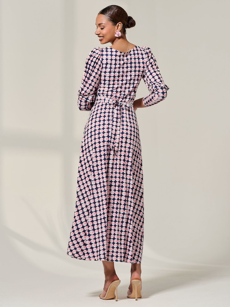 Jolie Moi Pink Long Puff Sleeved Jersey Midaxi Dress - Image 2 of 6 Jolie Moi Pink Long Puff Sleeved Jersey Midaxi Dress - Image 2 of 6