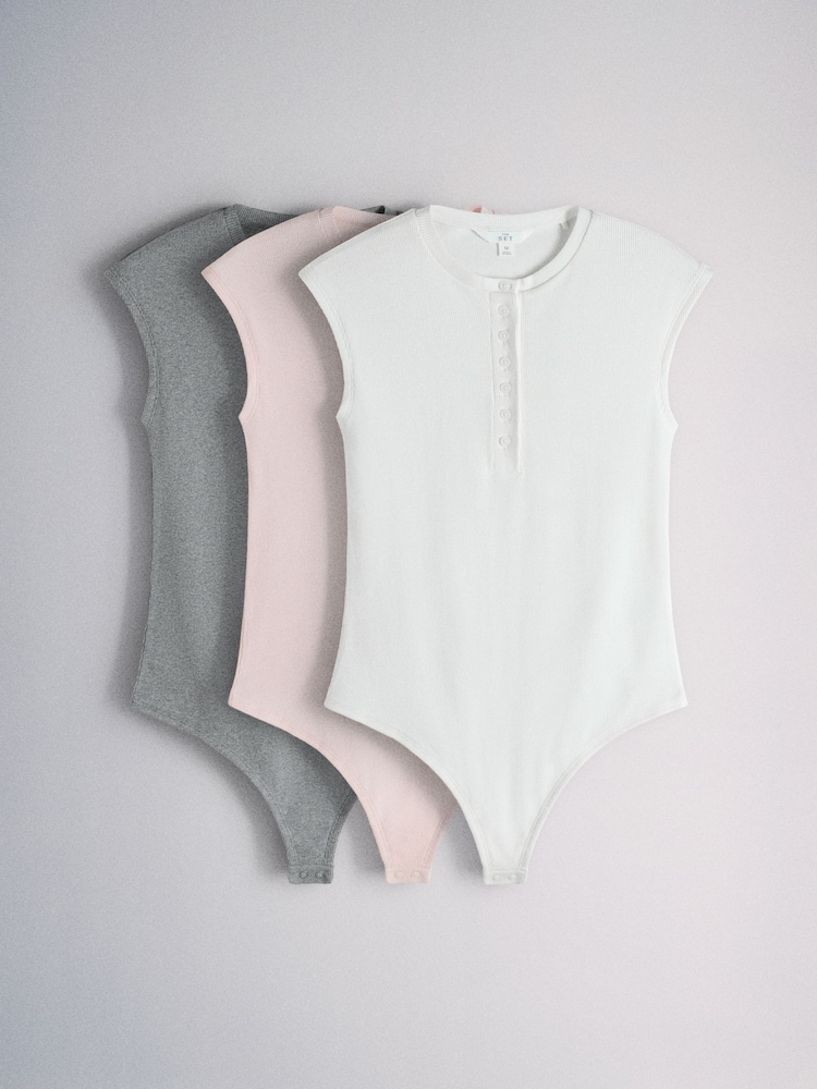 The Set 3 Pack Henley Bodysuit Grey Marl/Light Pink/White - Image 2 of 8