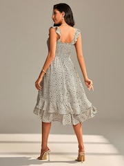 Jolie Moi Vestido midi com babados e manga franzida em camadas - Imagem 2 de 6