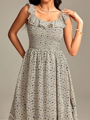 Jolie Moi Vestido midi com babados e manga franzida em camadas - Imagem 3 de 6
