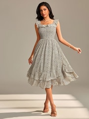 Jolie Moi Vestido midi com babados e manga franzida em camadas - Imagem 6 de 6
