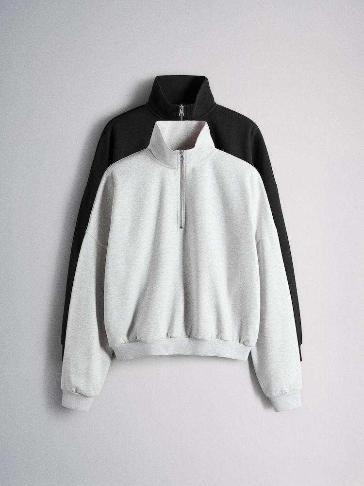 The Set 2 Pack 1/4 Zip Funnel Neck Sweat Tops Black/Grey - Image 1 of 5