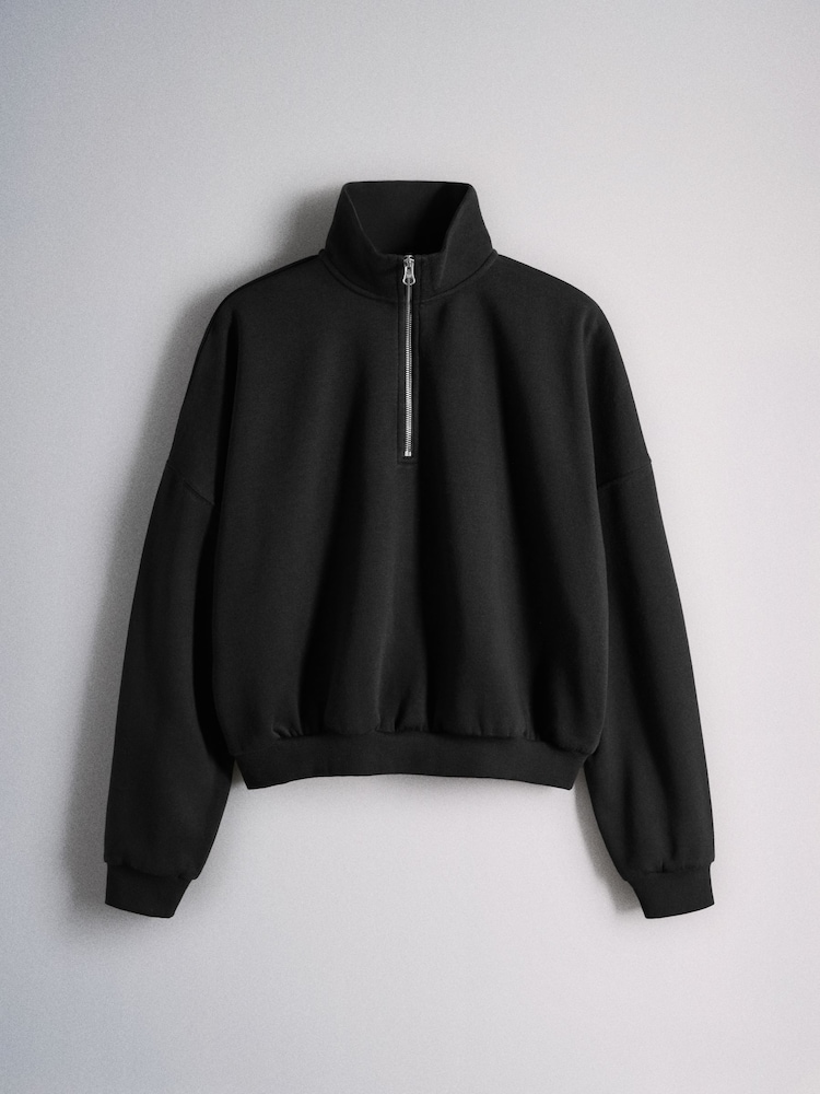 The Set 2 Pack 1/4 Zip Funnel Neck Sweat Tops Black/Grey - Image 2 of 5