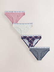 В темно-синюю и розовую клетку - Набор из 4 трусов из хлопка и модала с логотипом - Изображение 1 7