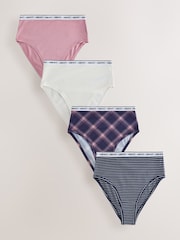 海軍藍色/粉色方格圖案 - Cotton Modal Logo Knickers 4 Pack - 圖片 1，共 7