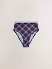 Navy/Pink Check High Waist High Leg Cotton Modal Logo Knickers 4 Pack - Image 5 of 7