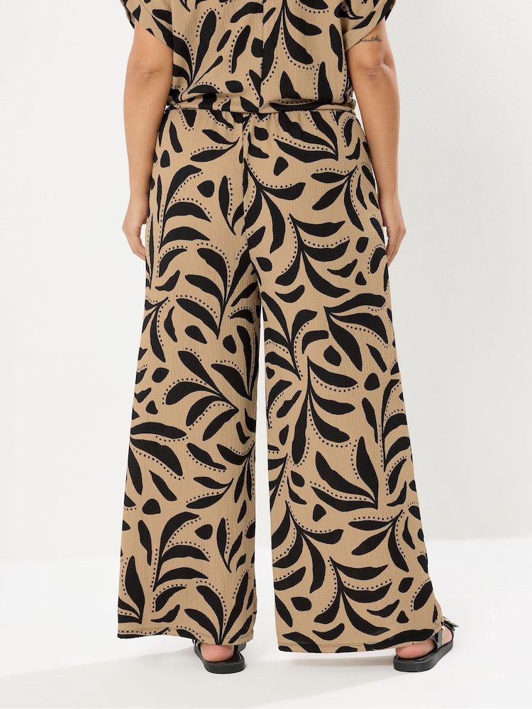 Yours Curve Natural Crinkle Wide Leg Trousers - Image 2 of 5
