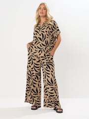 Yours Curve Natural Crinkle Wide Leg Trousers - Image 3 of 5