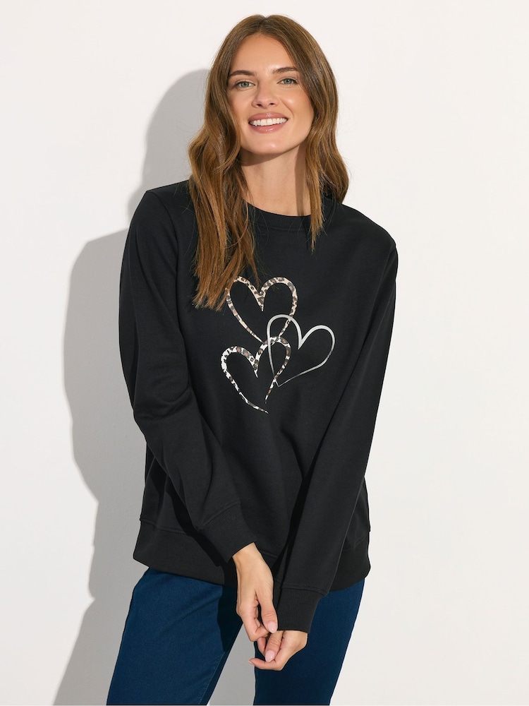M&Co Black Animal Print Heart Sweatshirt - Image 1 of 5