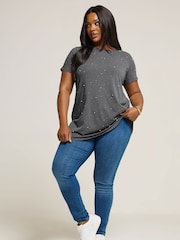 Yours Curve Grey Studded Pearl Detail Top - Image 1 of 4