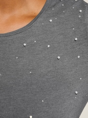 Yours Curve Grey Studded Pearl Detail Top - Image 3 of 4