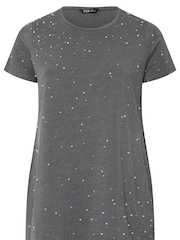 Yours Curve Grey Studded Pearl Detail Top - Image 4 of 4