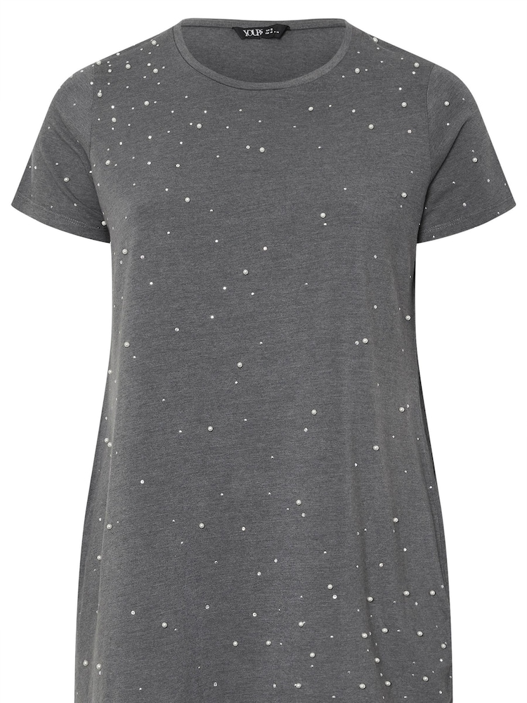 Yours Curve Grey Studded Pearl Detail Top - Image 4 of 4