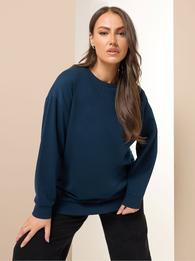 Yours Curve Blue Crew Neck Sweatshirt - Image 1 of 5