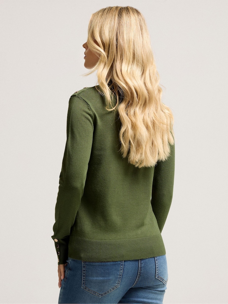 M&Co Green Petite Petite Button Turtle Neck Jumper - Image 2 of 5