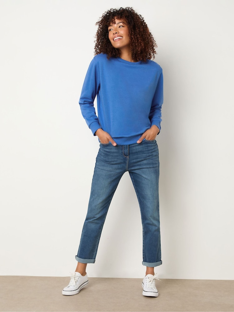 M&Co Blue Button Detail Plain Sweatshirt - Image 2 of 5