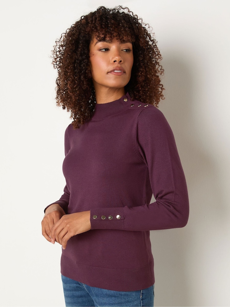 M&Co Purple Button Turtle Neck Jumper - Image 1 of 5