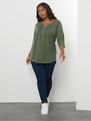 Yours Curve Green Pintuck Henley Top - Image 2 of 5
