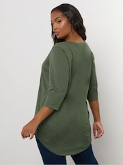 Yours Curve Green Pintuck Henley Top - Image 3 of 5