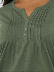 Yours Curve Green Pintuck Henley Top - Image 4 of 5