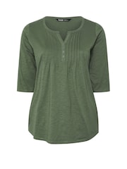 Yours Curve Green Pintuck Henley Top - Image 5 of 5
