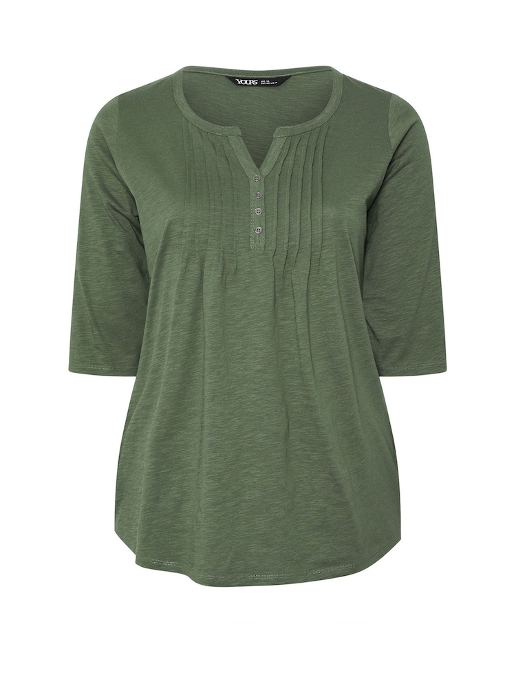 Yours Curve Green Pintuck Henley Top - Image 5 of 5