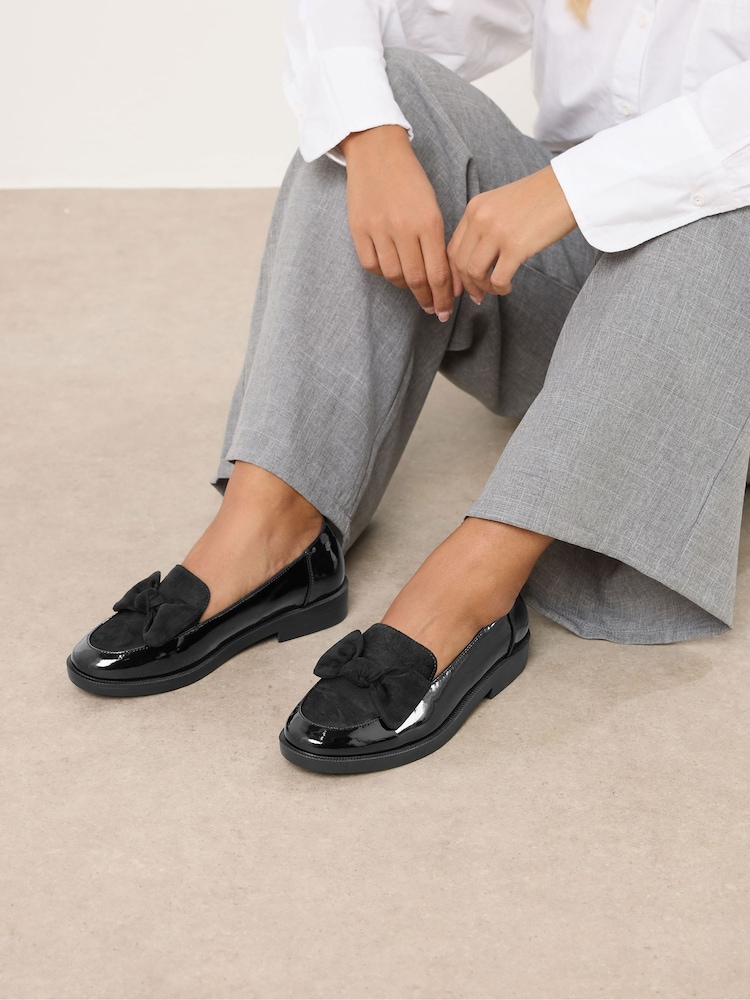 Yours Curve Black Extra Wide Fit Bow Patent Loafers - Image 1 of 5 Yours Curve Black Extra Wide Fit Bow Patent Loafers - Image 1 of 5
