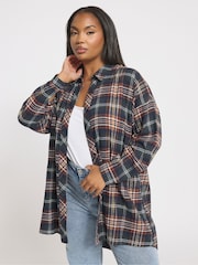 Azul - Yours Curve Oversized Check Shirt - Imagem 1 de 5