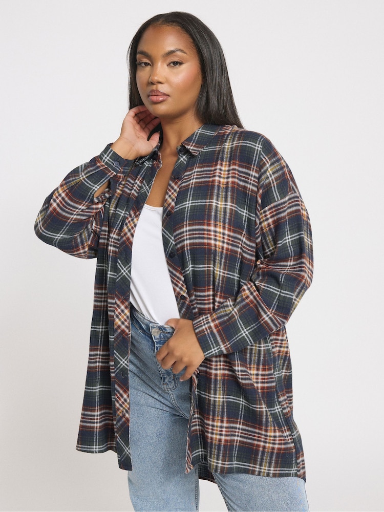 Azul - Yours Curve Oversized Check Shirt - Imagem 1 de 5