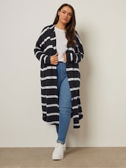 Yours Curve Black Longline Hooded Stripe Cardigan - Image 2 of 5