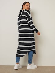 Yours Curve Black Longline Hooded Stripe Cardigan - Image 3 of 5