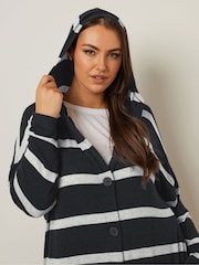 Yours Curve Black Longline Hooded Stripe Cardigan - Image 4 of 5