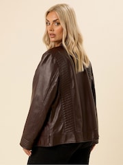Yours Curve Brown PU Centre Front Jacket - Image 3 of 5