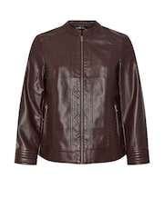 Yours Curve Brown PU Centre Front Jacket - Image 5 of 5