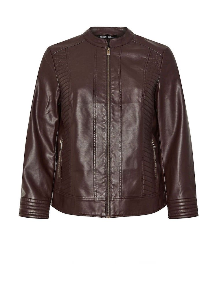 Yours Curve Brown PU Centre Front Jacket - Image 5 of 5