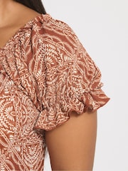 Yours Curve Brown Textured Milkmaid Dress - Image 2 of 4