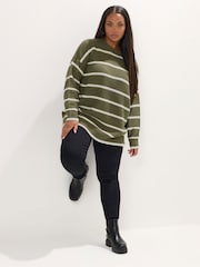 Yours Curve Green Drop Shoulder Stripe Jumper - Image 2 of 5