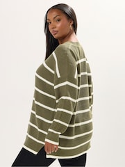 Yours Curve Green Drop Shoulder Stripe Jumper - Image 3 of 5