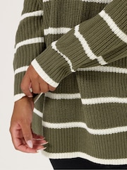 Yours Curve Green Drop Shoulder Stripe Jumper - Image 4 of 5