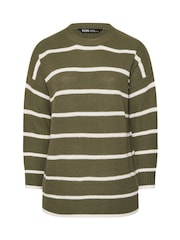 Yours Curve Green Drop Shoulder Stripe Jumper - Image 5 of 5
