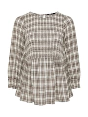 Yours Curve Grey Shirred Textured Check Top - Image 5 of 5