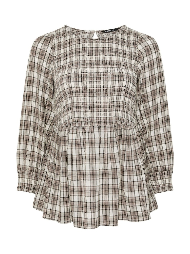 Yours Curve Grey Shirred Textured Check Top - Image 5 of 5