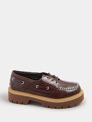 Yours Curve Brown Extra Wide Fit Chunky Lace Up Boat Shoes - Image 3 of 5